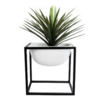 GloboStar® Artificial Garden FIORI 20754 Επιδαπέδιο Μεταλλικό Τσιμεντένιο Κασπώ Γλάστρα - Flower Pot Λευκό με Μαύρο Μ60 x Π40 x Υ60cm - Image 6
