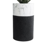 GloboStar® Artificial Garden ALMUDENA 20769 Επιδαπέδιο Πολυεστερικό Τσιμεντένιο Κασπώ Γλάστρα - Flower Pot Μαύρο με Λευκό Φ36 x Υ60cm - Image 5