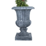 GloboStar® Artificial Garden ALCAZAR 20777 Επιδαπέδιο Πολυεστερικό Τσιμεντένιο Κασπώ Γλάστρα - Flower Pot Γκρι Φ51 x Υ71cm - Image 5