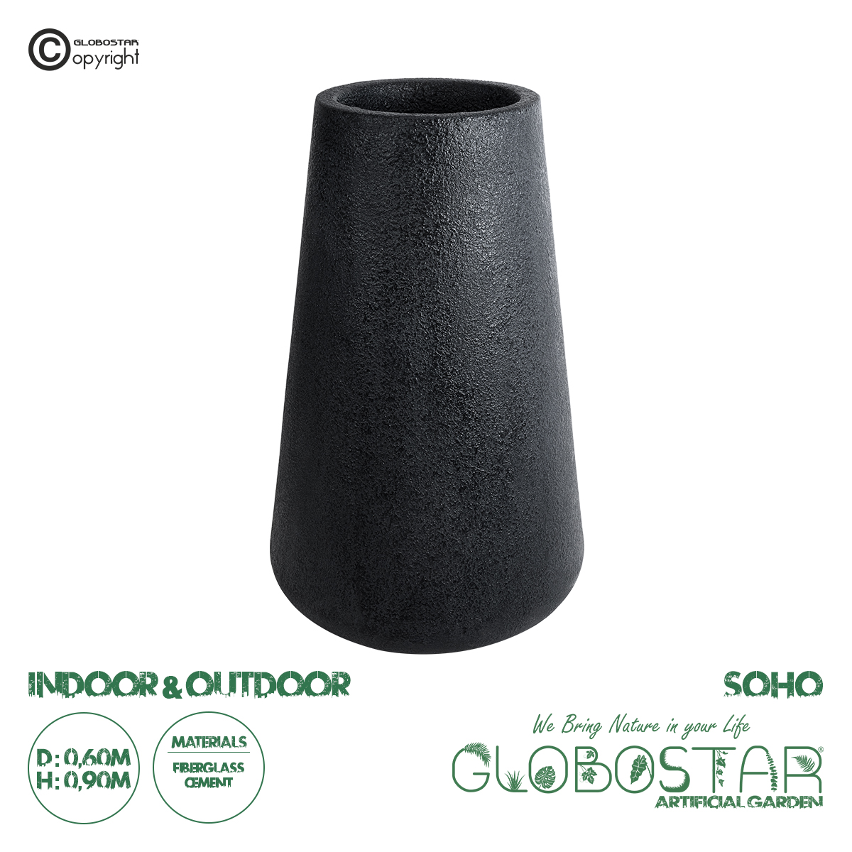 20790_1 GloboStar® Artificial Garden SOHO 20790 Επιδαπέδιο Πολυεστερικό Τσιμεντένιο Κασπώ Γλάστρα - Flower Pot Μαύρο Φ60 x Υ90cm - Image 1