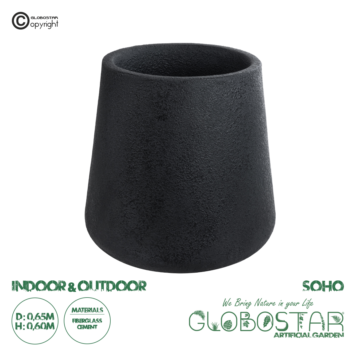 20791_1 GloboStar® Artificial Garden SOHO 20791 Επιδαπέδιο Πολυεστερικό Τσιμεντένιο Κασπώ Γλάστρα - Flower Pot Μαύρο Φ65 x Υ60cm - Image 1