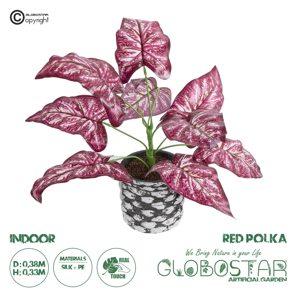 20887_1 GloboStar® Artificial Garden RED POLKA 20887 Τεχνητό Διακοσμητικό Φυτό Κόκκινη Πόλκα Φ38 x Υ33cm - Image 1
