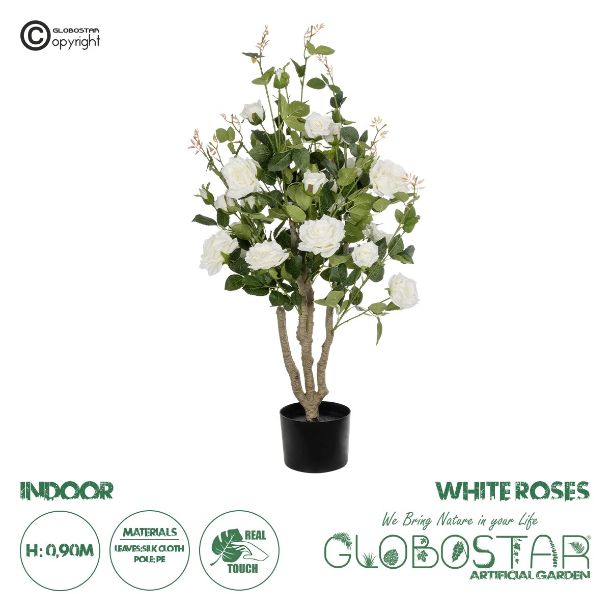 21069_1 GloboStar® Artificial Garden WHITE ROSES 21069 Τεχνητό Διακοσμητικό Δέντρο Τριανταφυλλιά Μ50 x Π50 x Υ90cm - Image 1