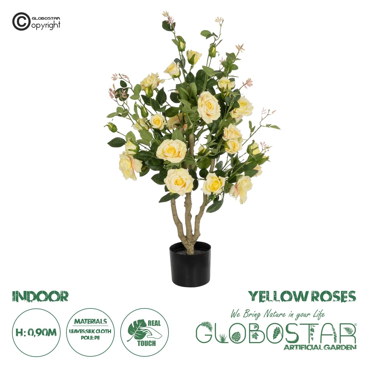 21073_1 GloboStar® Artificial Garden YELLOW ROSES 21073 Τεχνητό Διακοσμητικό Δέντρο Τριανταφυλλιά Μ50 x Π50 x Υ90cm - Image 1