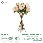 GloboStar® Artificial Garden PINK ROSE BOUQUET 21082 Τεχνητό Διακοσμητικό Μπουκέτο Τριαντάφυλλα Ροζ Y36cm