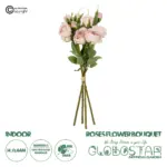 GloboStar® Artificial Garden DUSTY PINK ROSE BOUQUET 21084 Τεχνητό Διακοσμητικό Μπουκέτο Τριαντάφυλλα Ανοιχτό Ροζ Y44cm