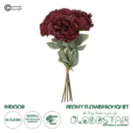 GloboStar® Artificial Garden RED PEONY FLOWER BOUQUET 21086 Τεχνητό Διακοσμητικό Μπουκέτο Κόκκινο Παιώνιας Y43cm