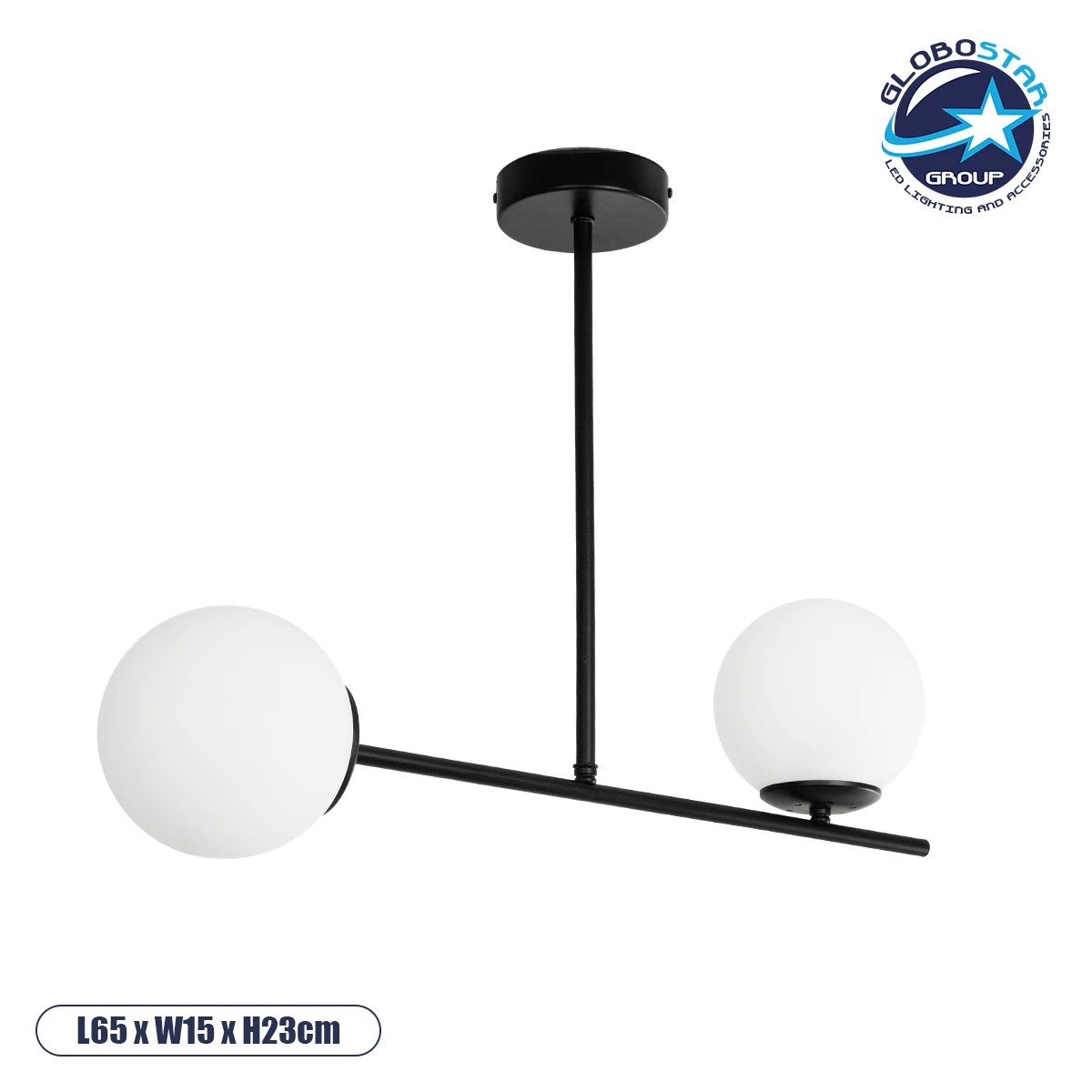 210_0018_1 GLOBOSTAR® GLOBUS 201-0118 Μοντέρνο Φωτιστικό Οροφής με Ντουί 2 x E27 AC 220-240V IP20 - Λευκό & Μαύρο - Μ65 x Π15 x Υ23cm - Image 1