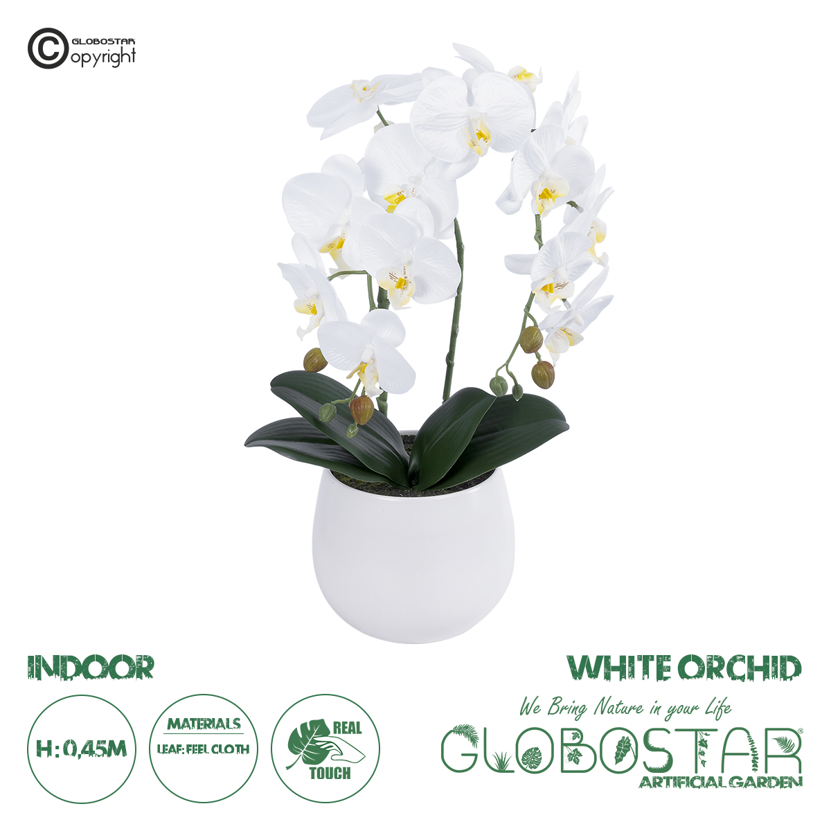 21117_1 GloboStar® Artificial Garden WHITE ORCHID 21117 Διακοσμητικό Φυτό Λευκή Ορχιδέα Υ45cm - Image 1