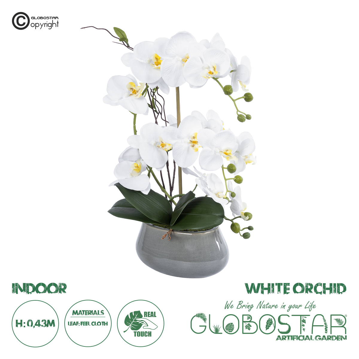 21120_1 GloboStar® Artificial Garden WHITE ORCHID 21120 Διακοσμητικό Φυτό Λευκή Ορχιδέα Υ43cm - Image 1