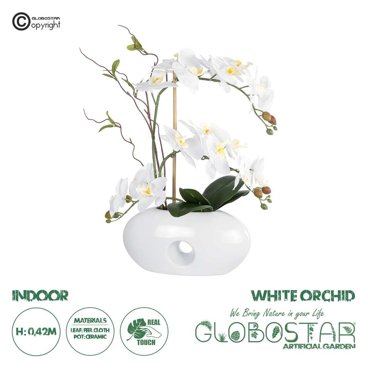 21125_1 GloboStar® Artificial Garden WHITE ORCHID 21125 Διακοσμητικό Φυτό Λευκή Ορχιδέα Υ42cm - Image 1