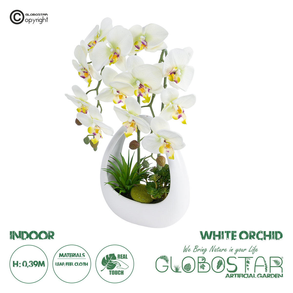 21128_1 GloboStar® Artificial Garden WHITE ORCHID 21128 Διακοσμητικό Φυτό Λευκή Ορχιδέα Υ39cm - Image 1