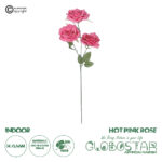 GloboStar® Artificial Garden  HOT PINK ROSE BRANCH 21135 Τεχνητό Διακοσμητικό Κλαδί Τριαντάφυλλο Έντονο Ροζ Y66cm