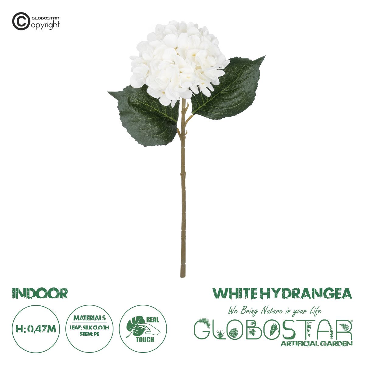 21173_1 GloboStar® Artificial Garden WHITE HYDRANGEA BRANCH 21173 Τεχνητό Διακοσμητικό Κλαδί Ορτανσίας Λευκό Y47cm - Image 1