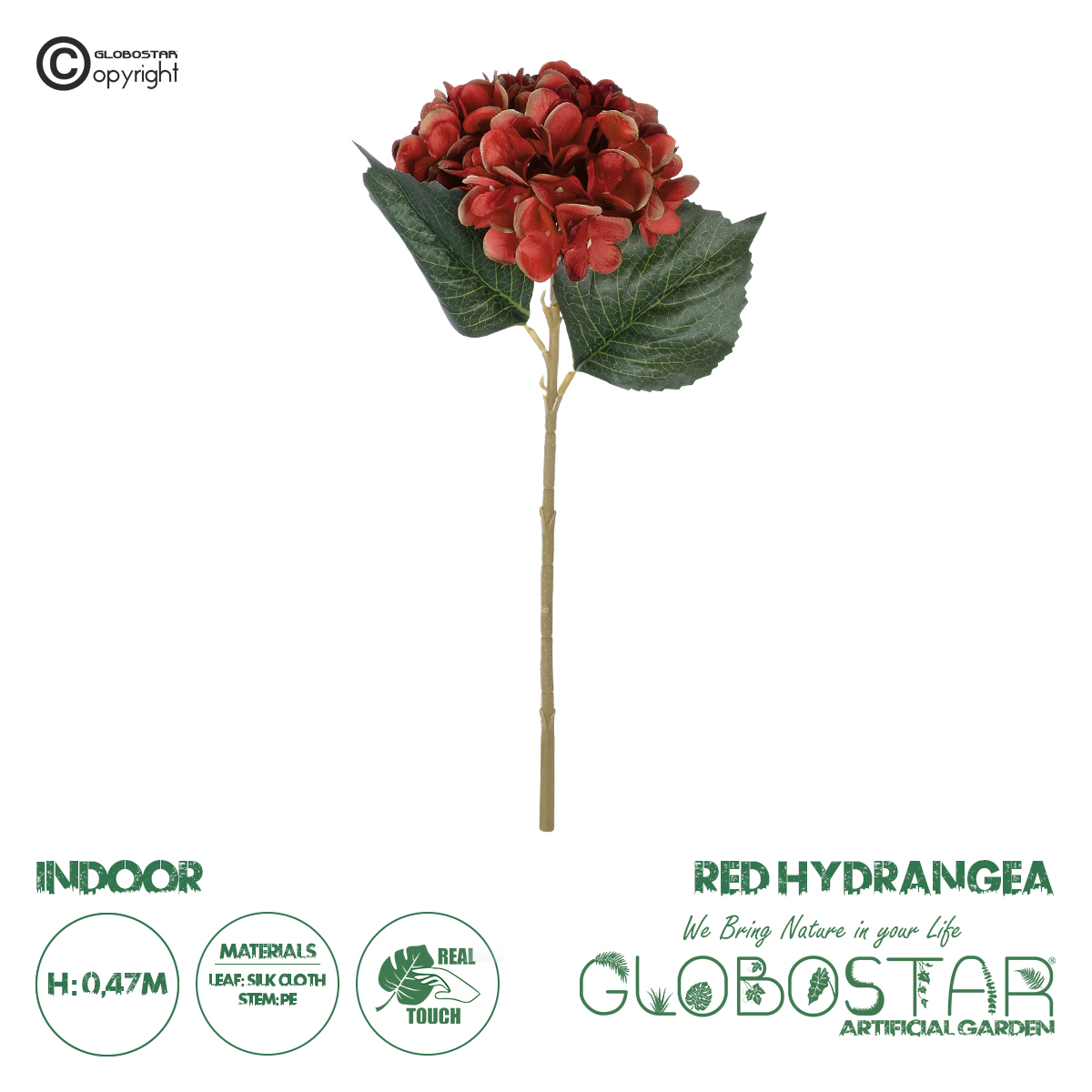 21174_1 GloboStar® Artificial Garden RED HYDRANGEA BRANCH 21174 Τεχνητό Διακοσμητικό Κλαδί Ορτανσίας Κόκκινο Y47cm - Image 1