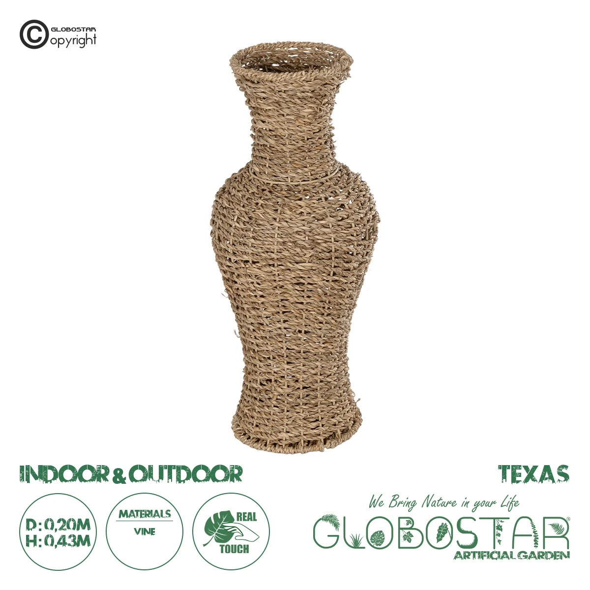 21238_1 GloboStar® Artificial Garden TEXAS 21238 Διακοσμητικό Πλεκτό Καλάθι - Κασπώ Γλάστρα - Flower Pot Μπεζ Μ20 x Π20 x Υ43cm - Image 1