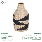 GloboStar® Artificial Garden JORDAN 21245 Διακοσμητικό Πλεκτό Καλάθι - Κασπώ Γλάστρα - Flower Pot Μπεζ με Μαύρο Φ16cm x Υ30cm