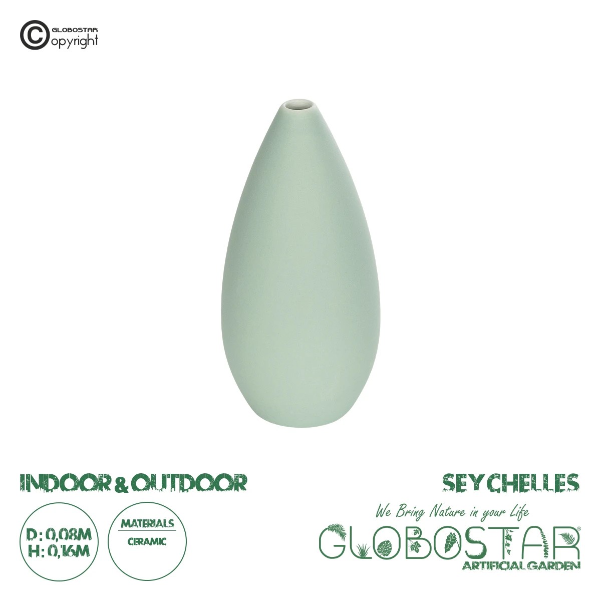 21266_1 GloboStar® Artificial Garden SEYHELLES 21266 Διακοσμητικό Κεραμικό Βάζo Τιρκουάζ Π8 x Μ8 x Υ16cm - Image 1