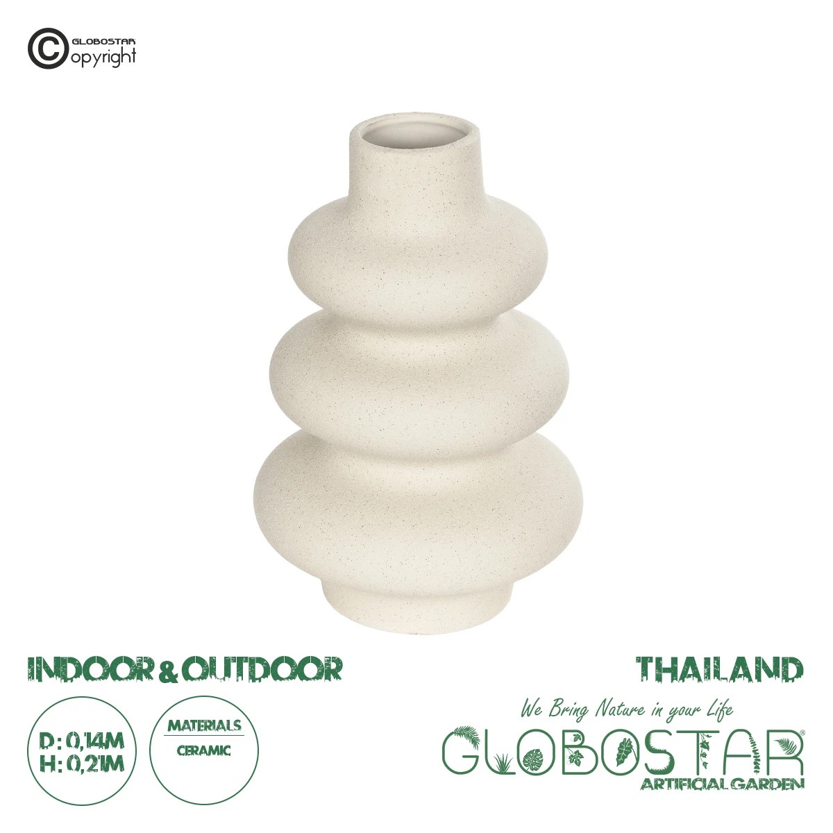 21278_1 GloboStar® Artificial Garden THAILAND 21278 Διακοσμητικό Κεραμικό Βάζo Μπεζ Π14 x Μ14 x Υ21cm - Image 1