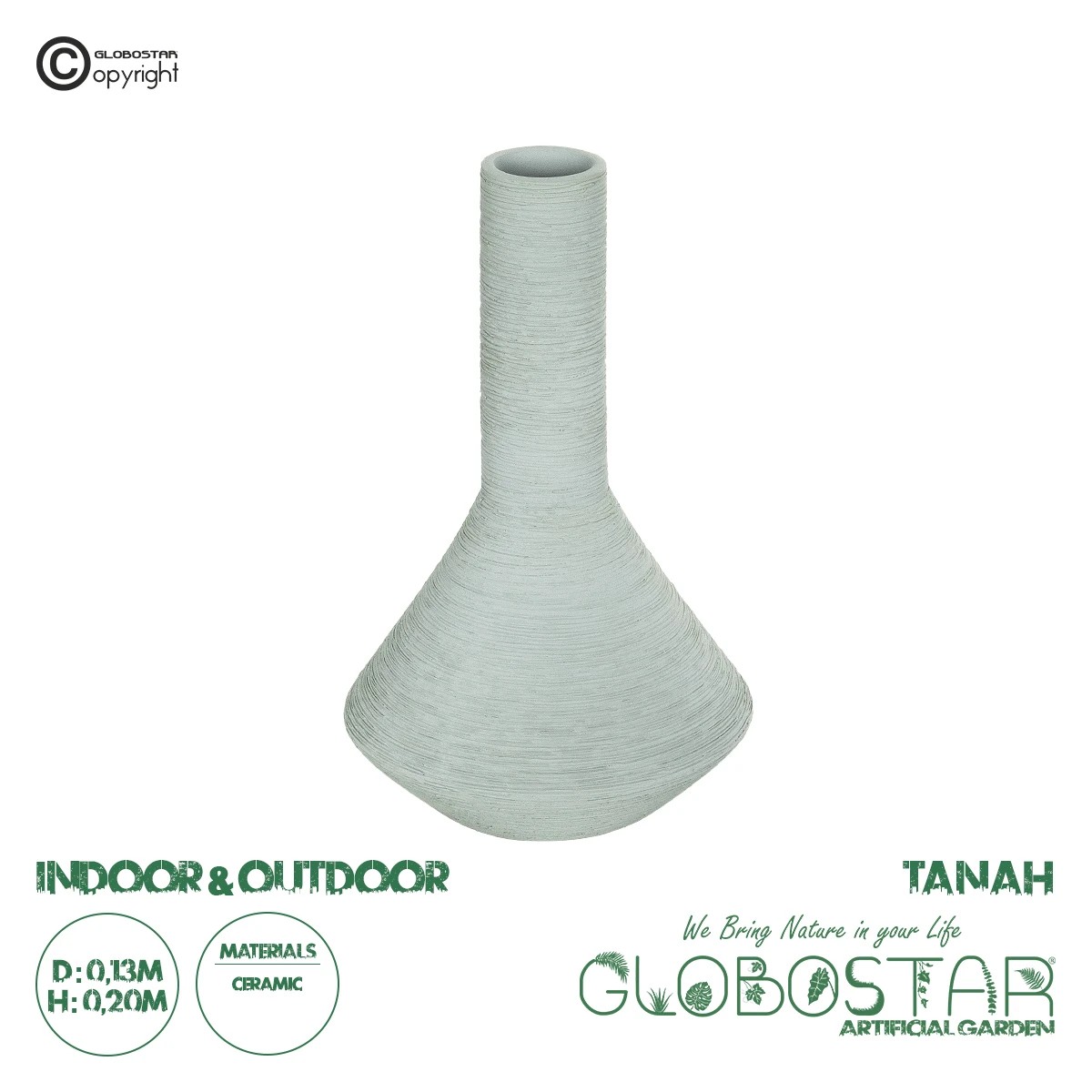 21282_1 GloboStar® Artificial Garden TANAH 21282 Διακοσμητικό Κεραμικό Βάζo Γκρι Π13 x Μ13 x Υ20cm - Image 1