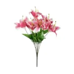 GloboStar® Artificial Garden PINK LILY BOUQUET 21314 Τεχνητό Διακοσμητικό Μπουκέτο Ροζ Κρίνα Y55cm - Image 2