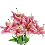 GloboStar® Artificial Garden PINK LILY BOUQUET 21314 Τεχνητό Διακοσμητικό Μπουκέτο Ροζ Κρίνα Y55cm - Image 3