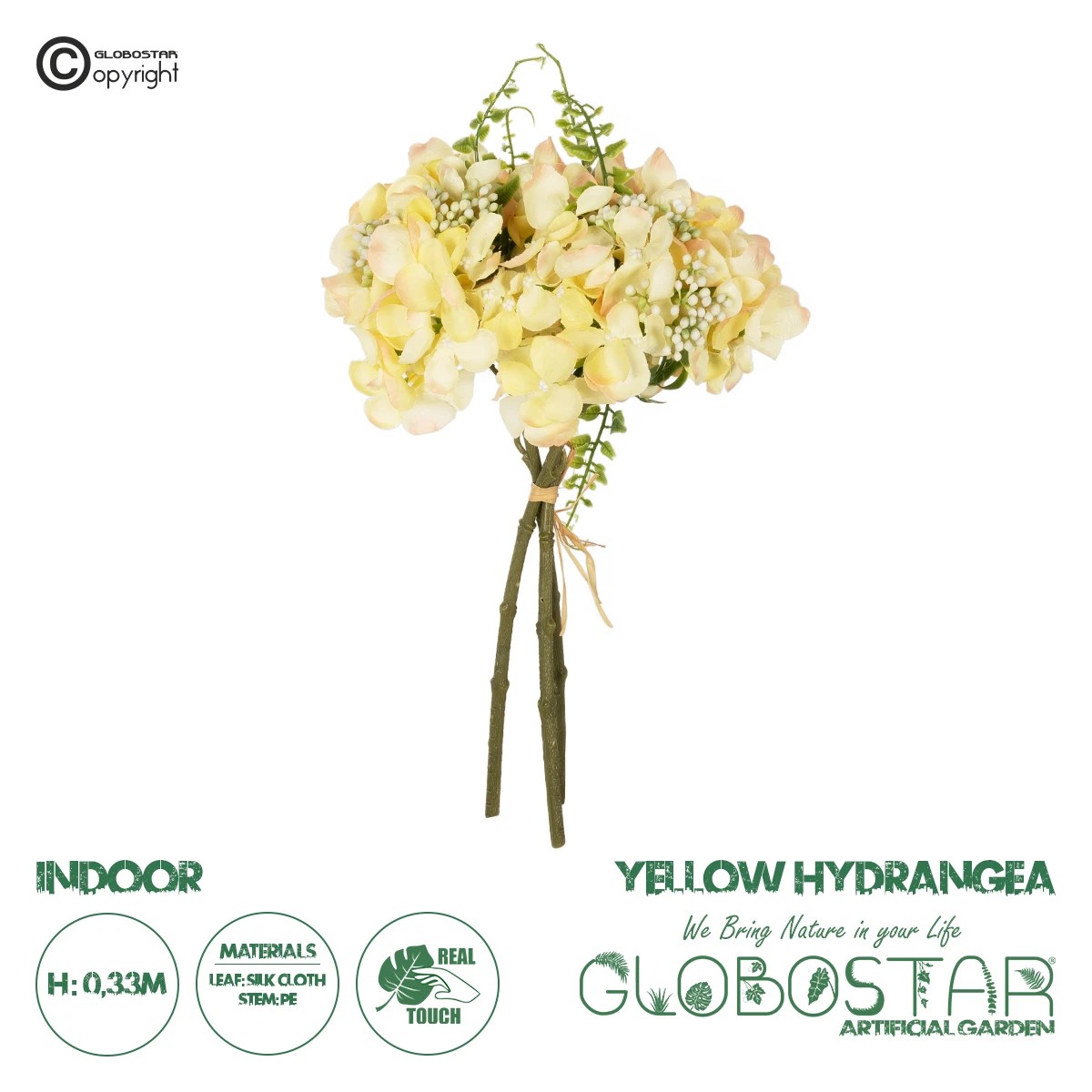 21315_1 GloboStar® Artificial Garden YELLOW HYDRANGEA BOUQUET 21315 Τεχνητό Διακοσμητικό Μπουκέτο Κίτρινη Ορτανσία Y33cm - Image 1