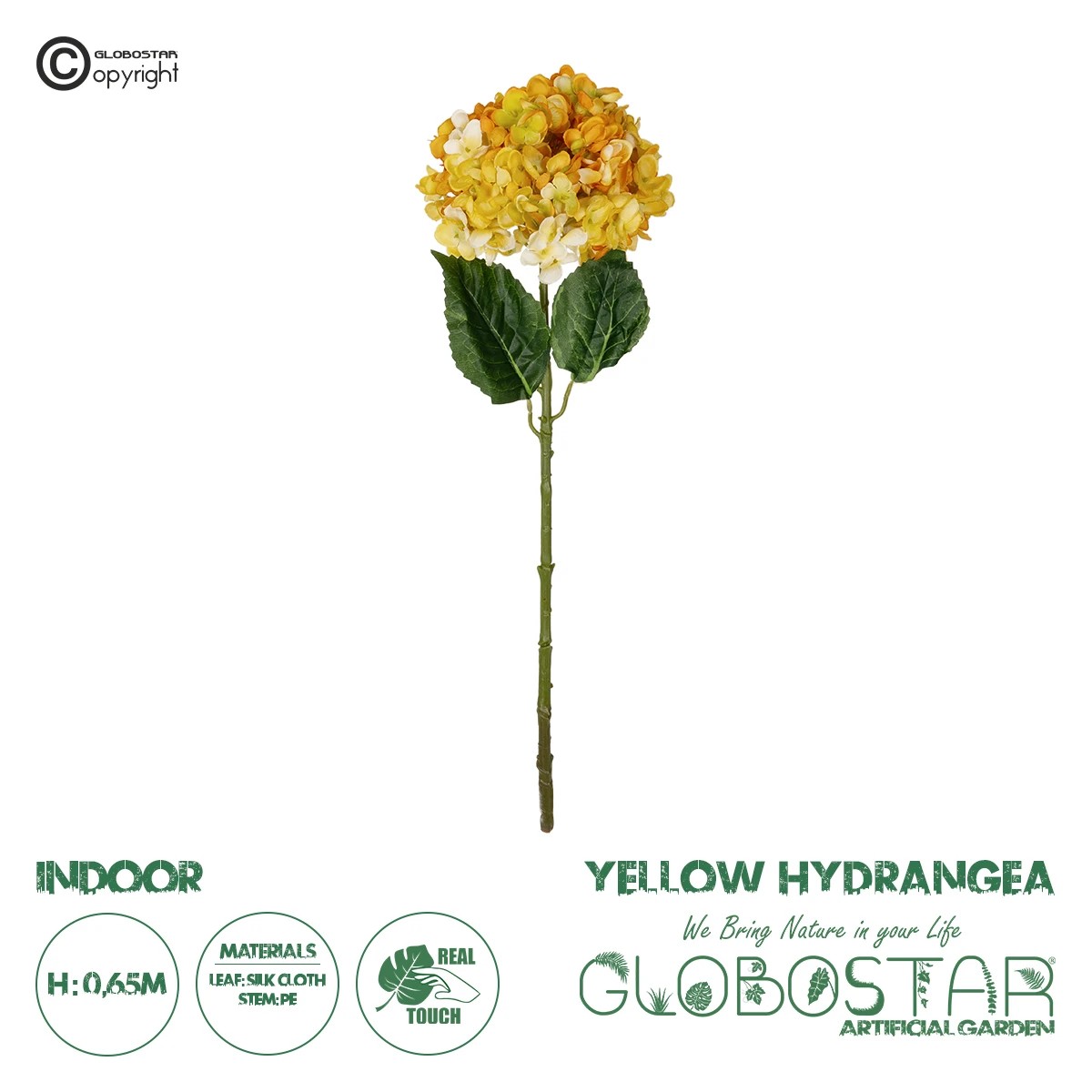 21317_1 GloboStar® Artificial Garden YELLOW HYDRANGEA BRANCH 21317 Τεχνητό Διακοσμητικό Κλαδί Κίτρινη Ορτανσία Y65cm - Image 1