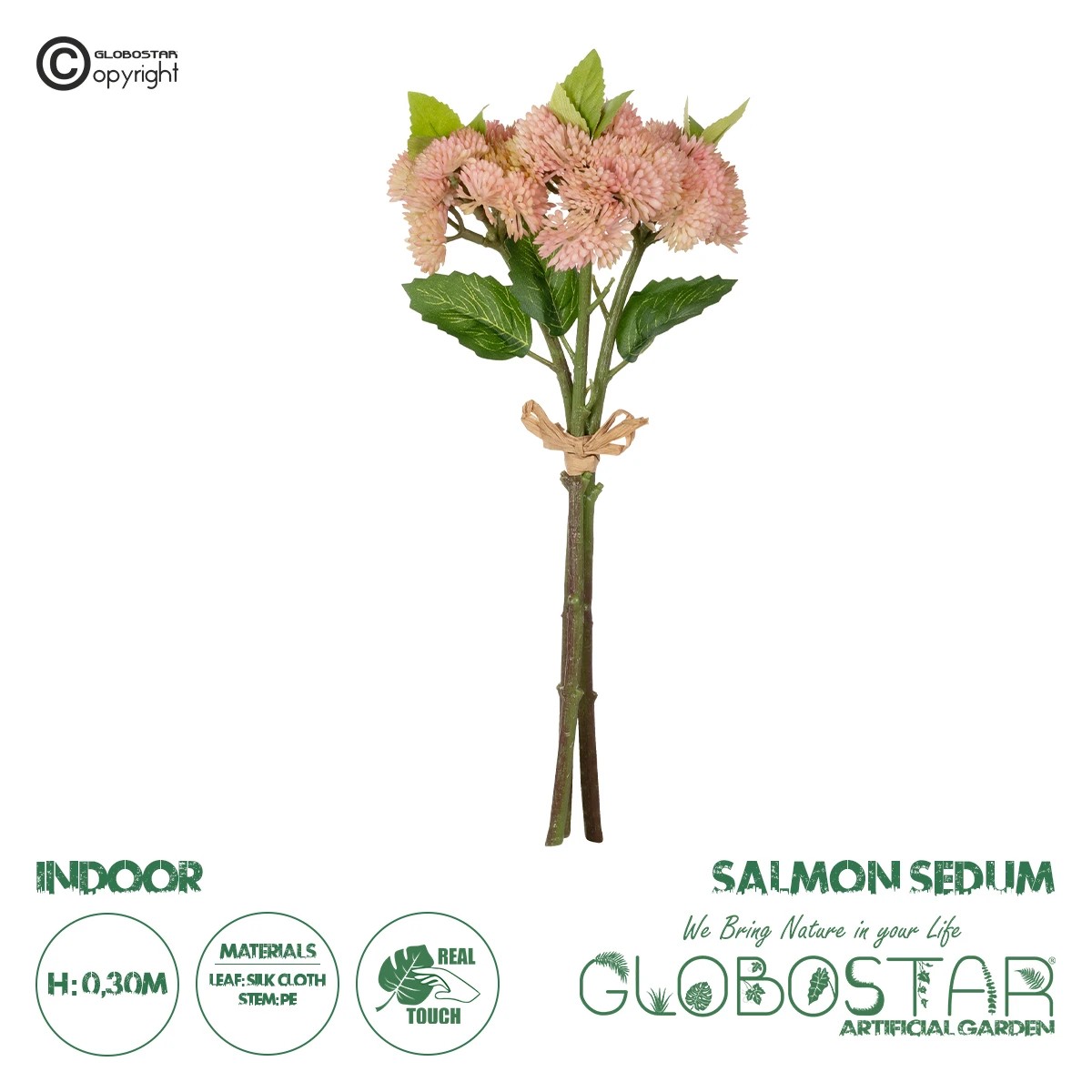 21350_1 GloboStar® Artificial Garden SALMON PINK SEDUM BOUQUET 21350 Τεχνητό Διακοσμητικό Μπουκέτο Ροζ Σέδο Y30cm - Image 1