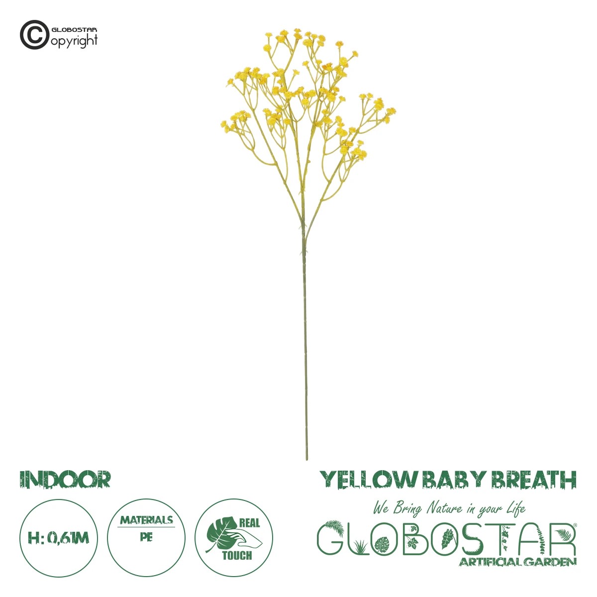 21370_1 GloboStar® Artificial Garden YELLOW BRANCH BABY BREATH 21370 Τεχνητό Διακοσμητικό Κλαδί Κίτρινης Γυψοφίλης Y61cm - Image 1