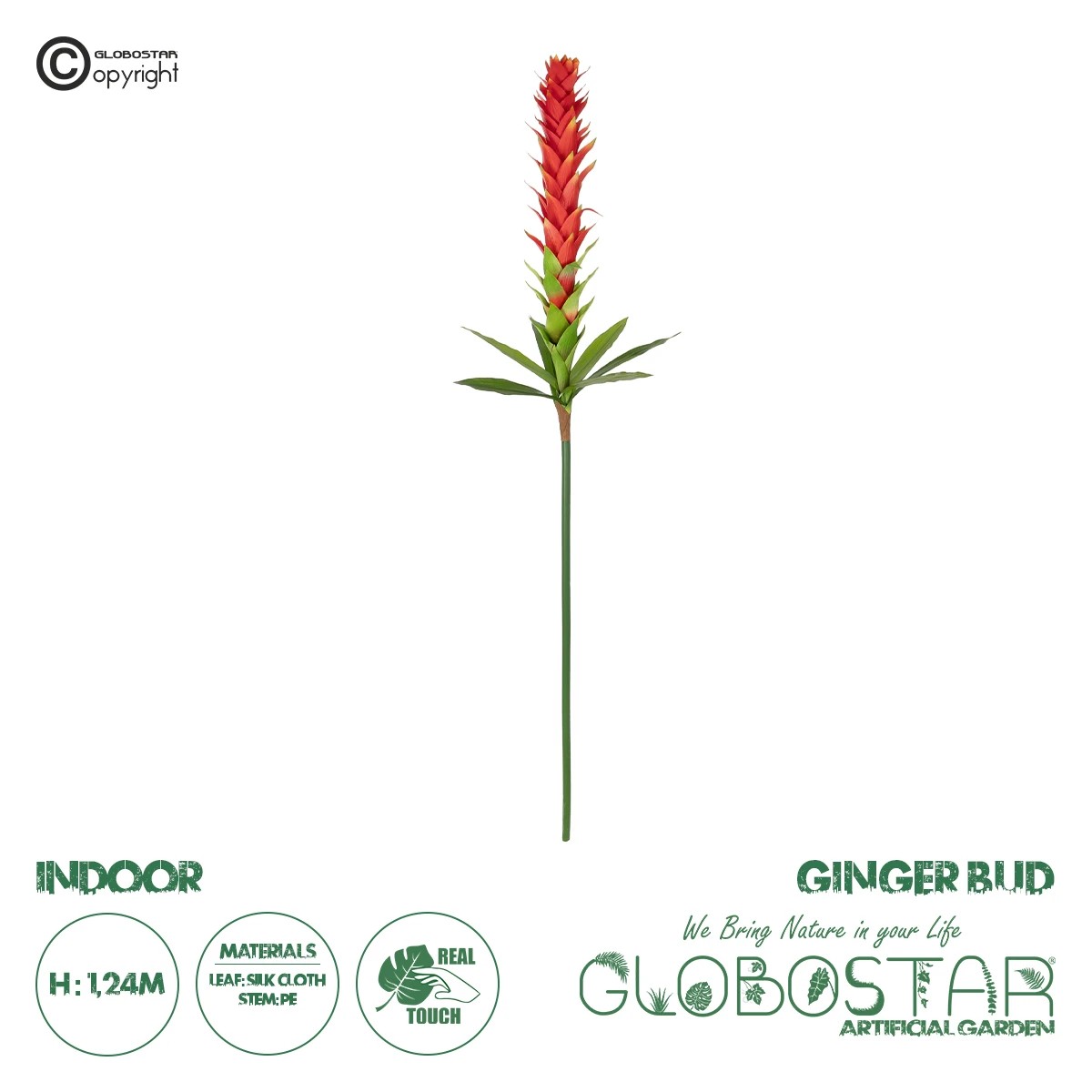 21393_1 GloboStar® Artificial Garden RED GINGER BUD BRANCH 21393 Τεχνητό Διακοσμητικό Κόκκινο Κλαδί Ginger Y124cm - Image 1