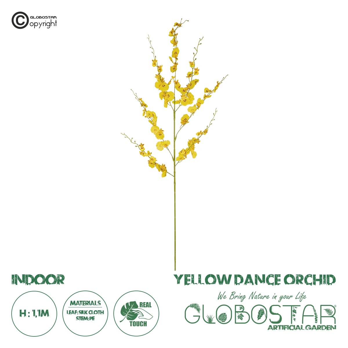 21414_1 GloboStar® Artificial Garden YELLOW DANCE ORCHID BRANCH 21414 Τεχνητό Διακοσμητικό Κλαδί Κίτρινη Ορχιδέα Y110cm - Image 1