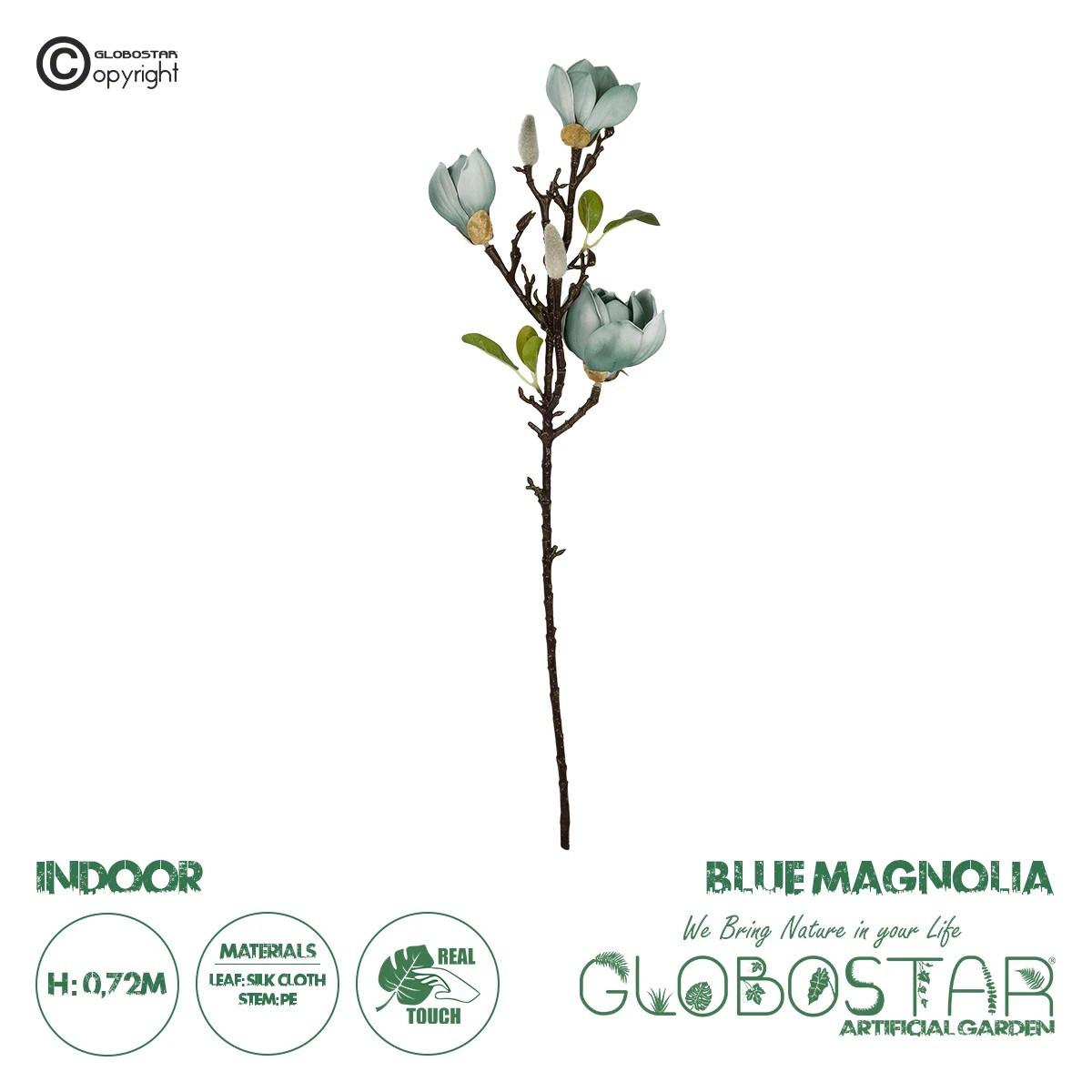 21418_1 GloboStar® Artificial Garden BLUE MAGNOLIA BRANCH 21418 Τεχνητό Διακοσμητικό Κλαδί Μπλε Μανόλια Y72cm - Image 1