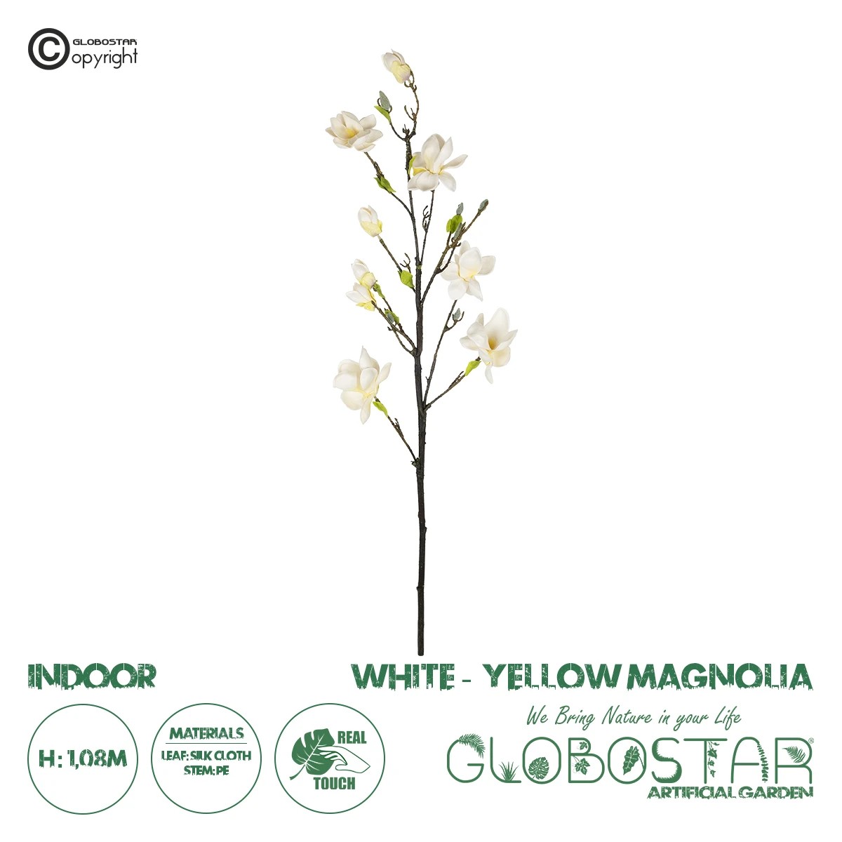 21419_1 GloboStar® Artificial Garden WHITE YELLOW MAGNOLIA BRANCH 21419 Τεχνητό Διακοσμητικό Κλαδί Λευκή Κίτρινη Μανόλια Y108cm - Image 1