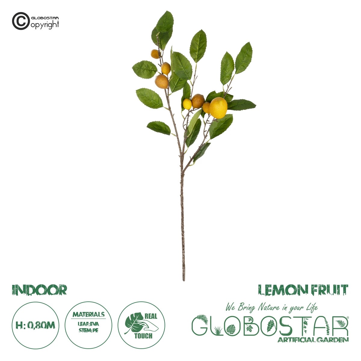 21437_1 GloboStar® Artificial Garden YELLOW LEMON FRUIT BRANCH 21437 Τεχνητό Διακοσμητικό Κίτρινο Κλαδί Πορτακαλιά Y80cm - Image 1