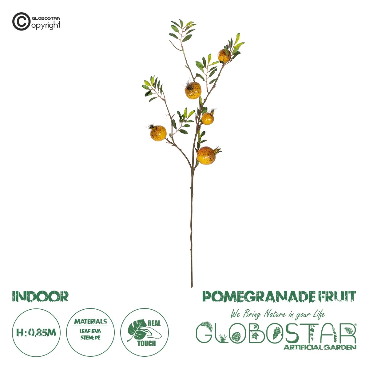 21445_1 GloboStar® Artificial Garden YELLOW POMEGRANATE FRUIT BRANCH 21445 Τεχνητό Διακοσμητικό Κίτρινη Κλαδί Ροδιά Y85cm - Image 1