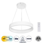 GLOBOSTAR® VENOM 61174 Μοντέρνο Κρεμαστό Φωτιστικό Οροφής LED 30W 3513lm 120° AC 220-240V IP20 Ρυθμιζόμενο Λευκό CCT με Χειριστήριο από 2700K έως 6000K Dimmable - Lumileds SMD Chip - Λευκό Ματ - Μ40 x Π40 x Υ6.5cm - 3 Χρόνια Εγγύηση - Image 2