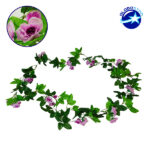 GloboStar® 09016 Τεχνητό Κρεμαστό Φυτό Διακοσμητική Γιρλάντα Μήκους 2.2 μέτρων με 33 X Μικρά Τριαντάφυλλα Μωβ Λευκά