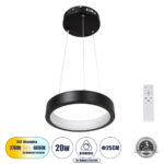 GLOBOSTAR® NEMESIS 61152 Μοντέρνο Κρεμαστό Φωτιστικό Οροφής LED 20W 2000lm 360° AC 220-240V IP20 Ρυθμιζόμενο Λευκό CCT με Χειριστήριο από 2700K έως 6000K Dimmable - Lumileds SMD Chip - Μαυρό Ματ - Μ25 x Π25 x Υ4cm - 3 Χρόνια Εγγύηση - Image 2