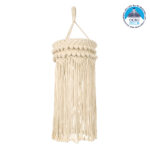 GloboStar® 36205 UGANDA Boho Καπέλο Φωτιστικού- Μακραμέ Πλεκτό Χειροποίητο Μπεζ Βαμβακερό Νήμα - Μ25 x Π25  x Υ70cm