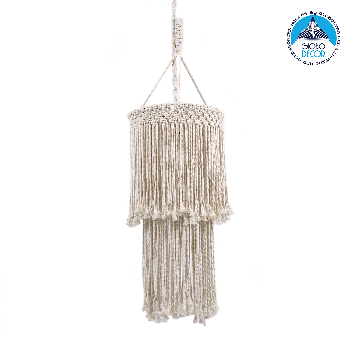 36208_01 GLOBOSTAR® ZAMBIA 36208 Boho Κρεμαστό Φωτιστικό Οροφής με Ντουί 1 x E27 AC 220-240V IP20 - Μπεζ - Μ30 x Π30 x Υ60cm - Image 1