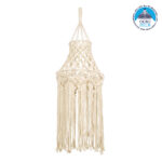 GloboStar® 36209 SOMALIA Boho Καπέλο Φωτιστικού Μακραμέ Πλεκτό Χειροποίητο Μπεζ Βαμβακερό Νήμα - Μ30 x Π30  x Υ90cm
