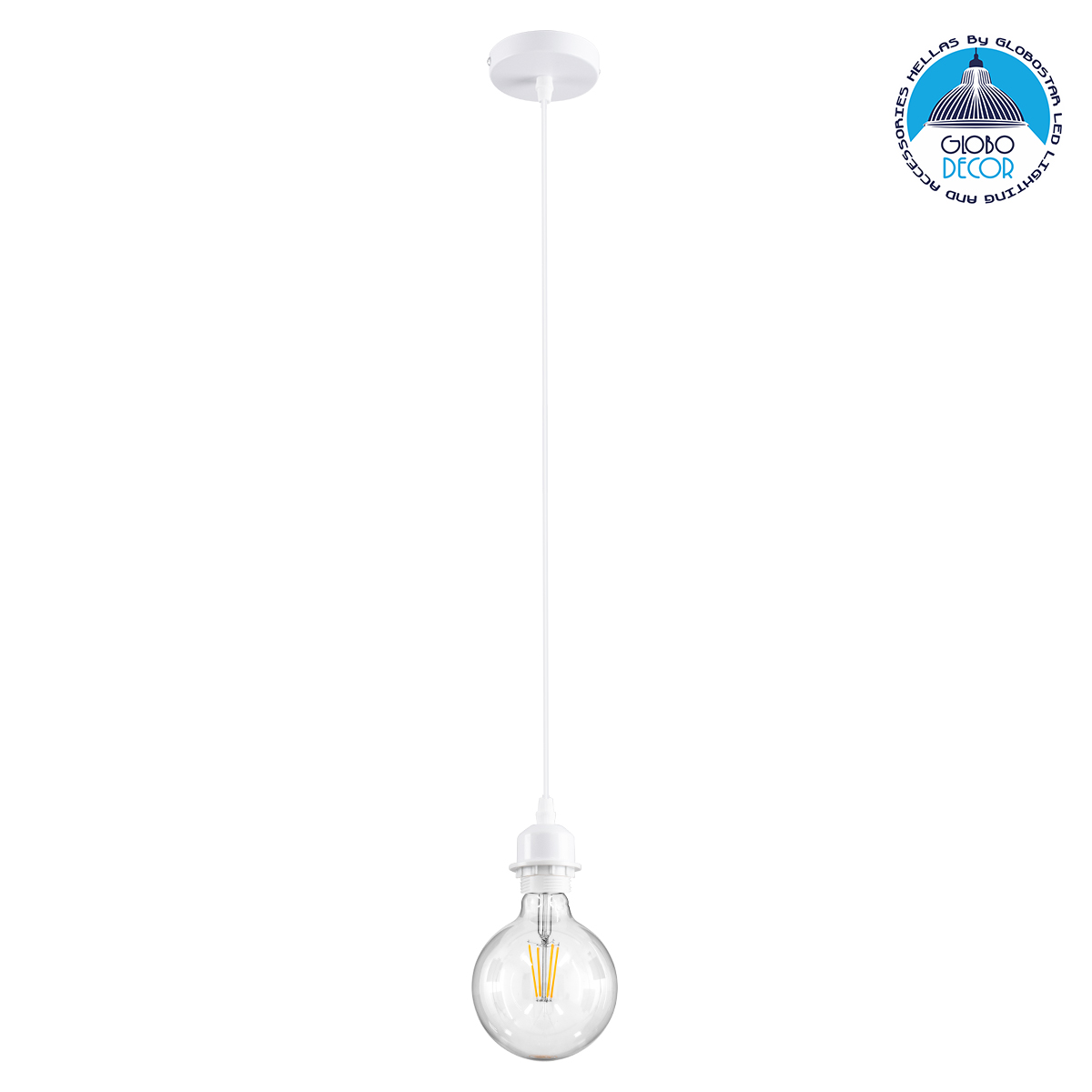 36217_1 GLOBOSTAR® HANNA 36217 Boho Κρεμαστό Φωτιστικό Οροφής με Ντουί 1 x E27 AC 220-240V IP20 - Λευκό - Μ4 x Π4 x Υ110cm - Image 1