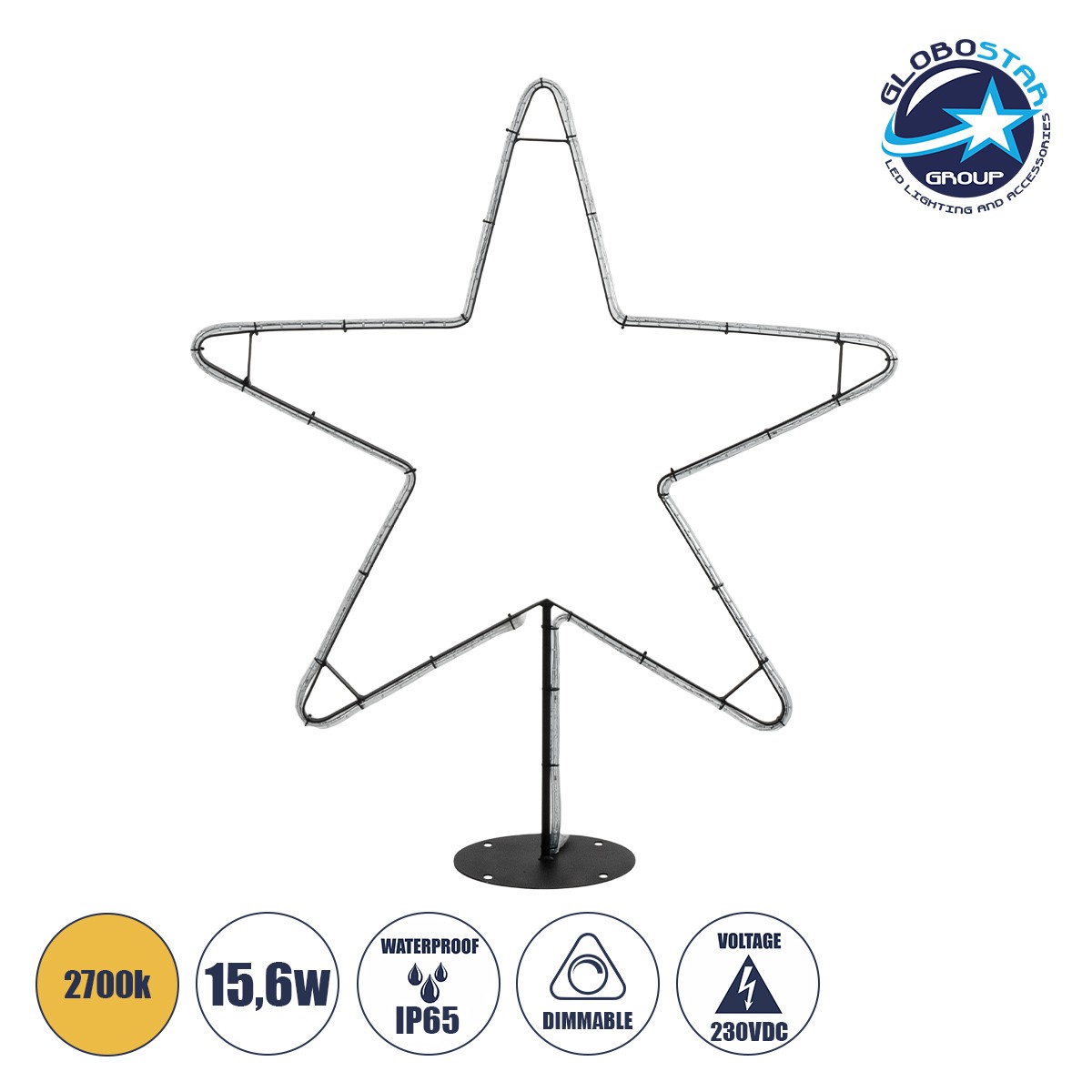 399a17_xmas_star_small_1 GLOBOSTAR® XMAS-STAR-SMALL Χριστουγεννιάτικο Διακοσμητικό Φωτιστικό LED 15,6W 624lm 360° AC 220-240V Αδιάβροχο IP65 Θερμό Λευκό 2700K - Μαύρο & Διάφανο - M97 x Π25 x Υ107cm - 2 Χρόνια Εγγύηση - Image 1