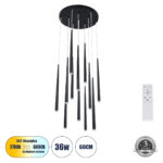 GLOBOSTAR® TEARS 61313 Μοντέρνο Κρεμαστό Φωτιστικό Οροφής LED 36W 3960lm 180° AC 220-240V IP20 Ρυθμιζόμενο Λευκό CCT με Χειριστήριο από 2700K έως 6000K Dimmable - Lumileds SMD Chip - Μαύρο - Μ60 x Π60 x Υ51.5cm - 3 Χρόνια Εγγύηση - Image 2