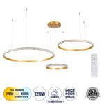 GLOBOSTAR® DIAMOND TRIO 61145 Μοντέρνο Κρεμαστό Φωτιστικό Οροφής LED 120W 14723lm 360° AC 220-240V IP20 Ρυθμιζόμενο Λευκό CCT με Χειριστήριο από 2700K έως 6000K Dimmable - Lumileds SMD Chip - Χρυσό Βούρτσας - Μ150 x Π150 x Υ60cm - 3 Χρόνια Εγγύηση - Image 2