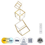 GLOBOSTAR® KIBOO-TRIO 60932 Μοντέρνο Κρεμαστό Φωτιστικό Οροφής LED 90W 10350lm 360° AC 220-240V IP20 Ρυθμιζόμενο Λευκό CCT με Χειριστήριο από 2700K έως 6000K Dimmable - Lumileds SMD Chip - Χρυσό - Μ60 x Π60 x Υ80cm - 3 Χρόνια Εγγύηση - Image 2