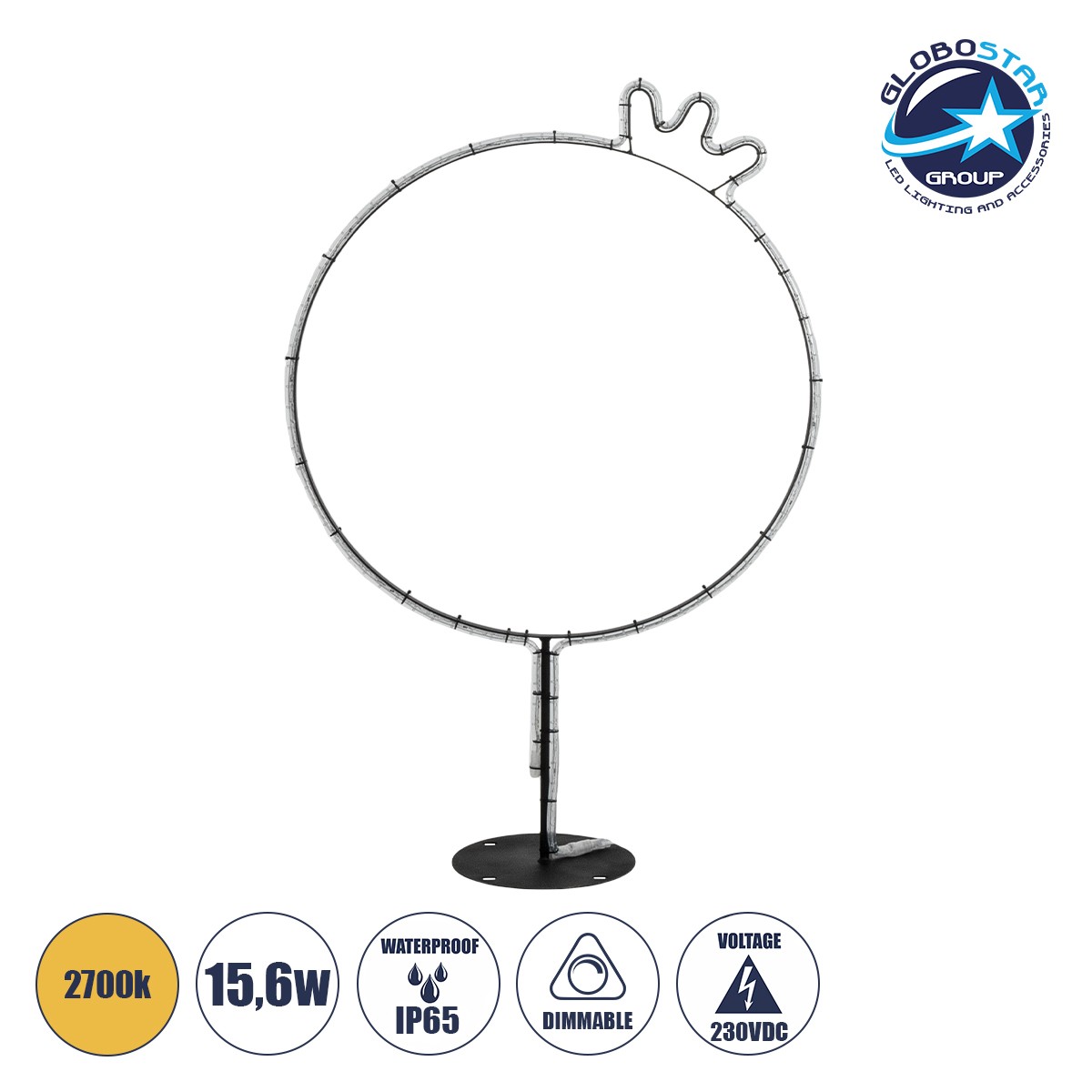 400fe8_xmas_crown_small_1 GLOBOSTAR® XMAS-CROWN-SMALL Χριστουγεννιάτικο Διακοσμητικό Φωτιστικό LED 15,6W 624lm 360° AC 220-240V Αδιάβροχο IP65 Θερμό Λευκό 2700K - Μαύρο & Διάφανο - M73 x Π25 x Υ106cm - 2 Χρόνια Εγγύηση - Image 1