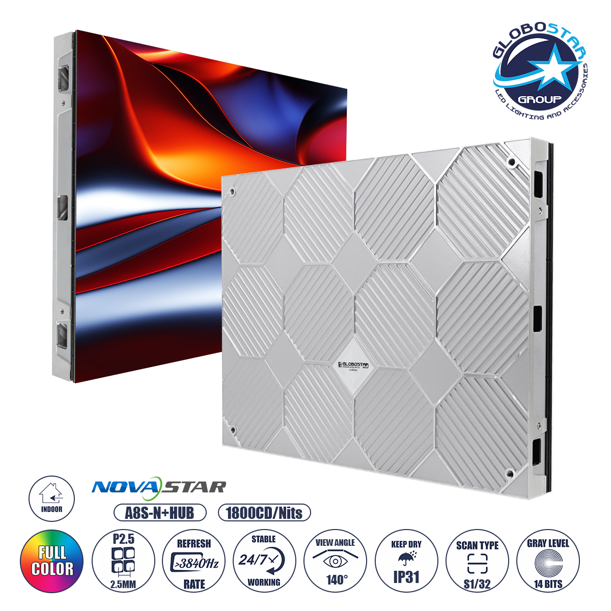 41004_1 GLOBOSTAR® LUXCORE 41004 Οθόνη Video Wall P2.5 Καμπίνα 64x48cm LED 140W 3840Hz 49152 Dots ≥1800cd/㎡ Nits AC 220-240V Εσωτερικού Χώρου IP31 Full Color S1/32 14Bits - Κάρτα NovaStar A8S-N+HUB - Front Magnetic Service - Kinglight SMD2121 & CZCL Driver - Μ64 x Π9 x Υ48cm - 2 Χρόνια Εγγύηση - Image 1