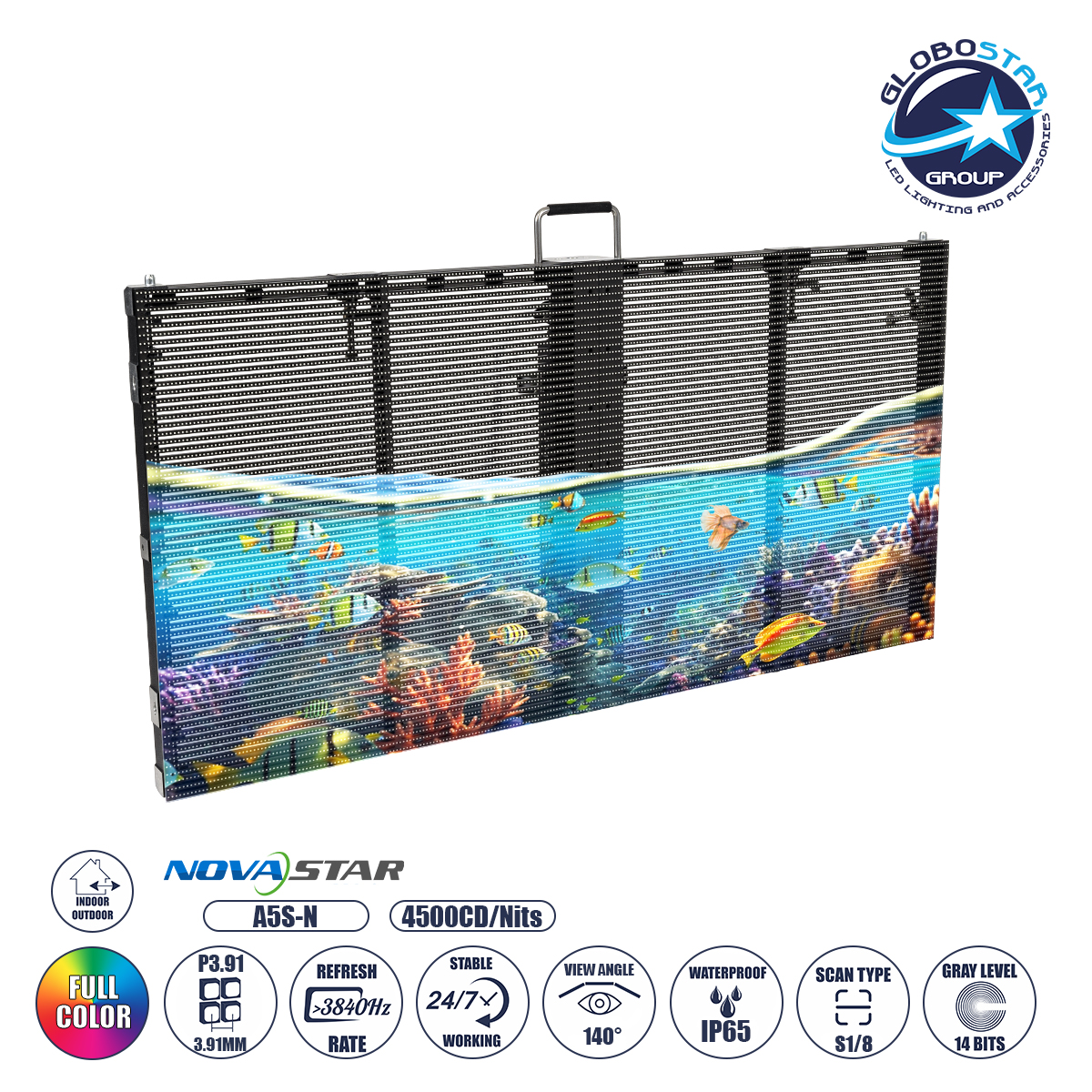 41006_1 GLOBOSTAR® TRUEVIEW 41006 Διάφανη Οθόνη Video Wall P3.91 Καμπίνα 100x50cm LED 130W 3840Hz 32768 Dots ≥4500cd/㎡ Nits AC 220-240V Εξωτερικού Χώρου IP65 Full Color S1/8 14Bits - Κάρτα NovaStar A5S-N - Nationstar SMD1921 & Yuanchi Driver - Μ100 x Π8 x Υ50cm - 2 Χρόνια Εγγύηση - Image 1